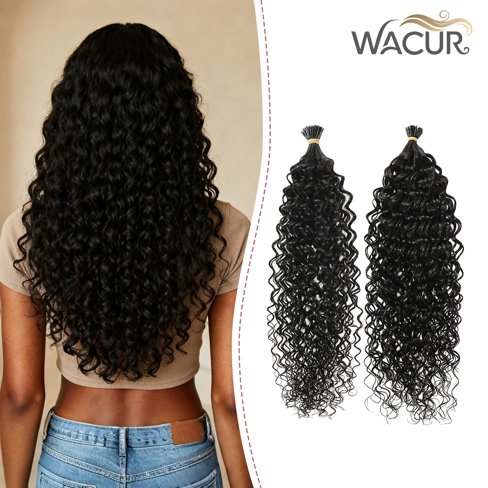 

Wacur 12A Water Wave ITip Hair Extensions Human Hair Curly I Tip Real 100% Natural Remy Invisible Hair Skin Seamless Hair 50g