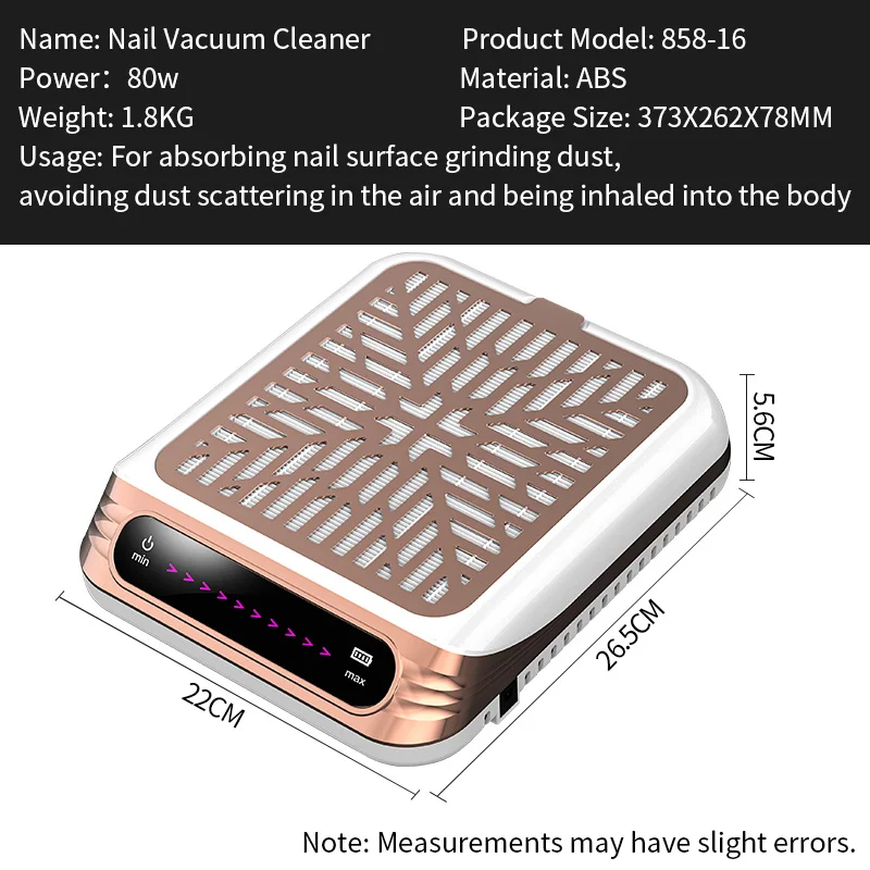 

Профессиональный пылесборник для маникюра 80 Вт, высокая мощность всасывания, низкий уровень шума, перезаряжаемый, со съемным фильтром, для салонов красоты