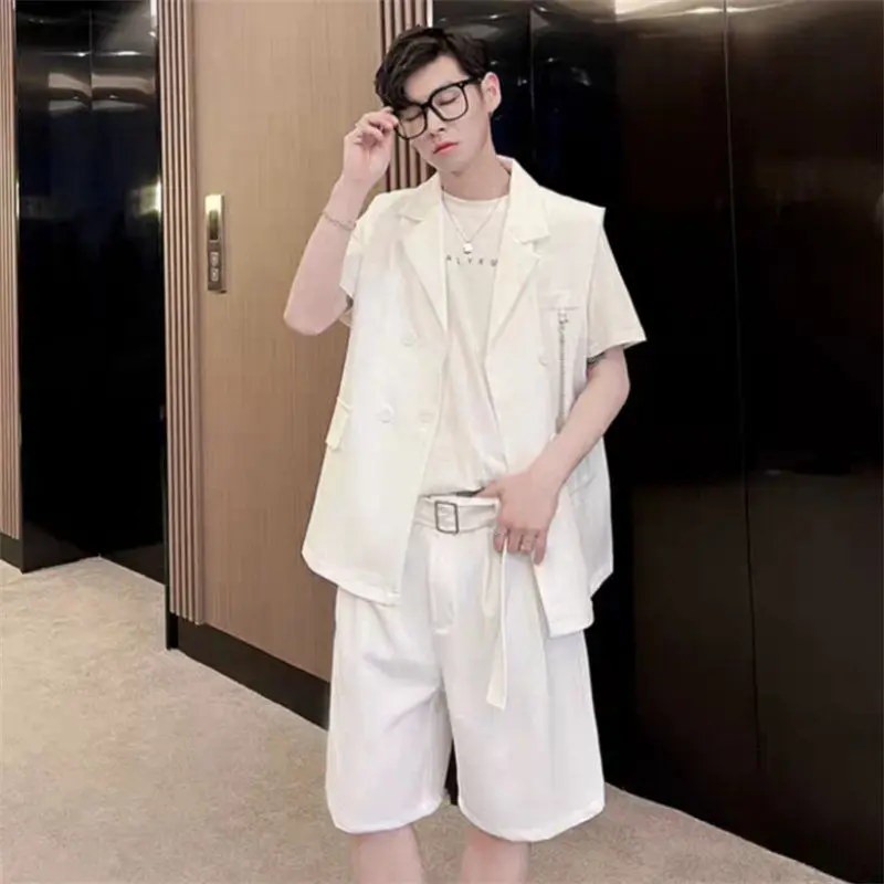 3-B17    24A7D3 Korean style men\'s sleeveless vest suit spring and summer light maasual suit vest trousers set