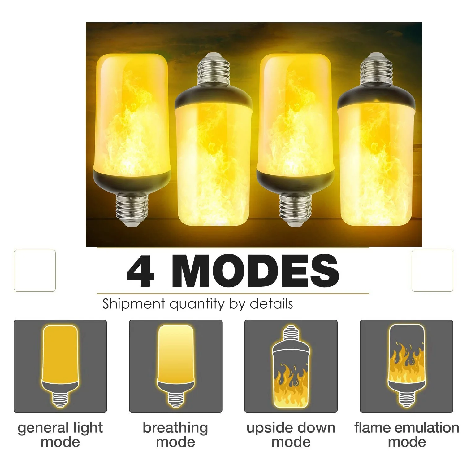 LED Flame Effect Light Bulb E27,Decorative Flickering Realistic Fire Lights Bulb,Festival Decoration Lamp,Black-B