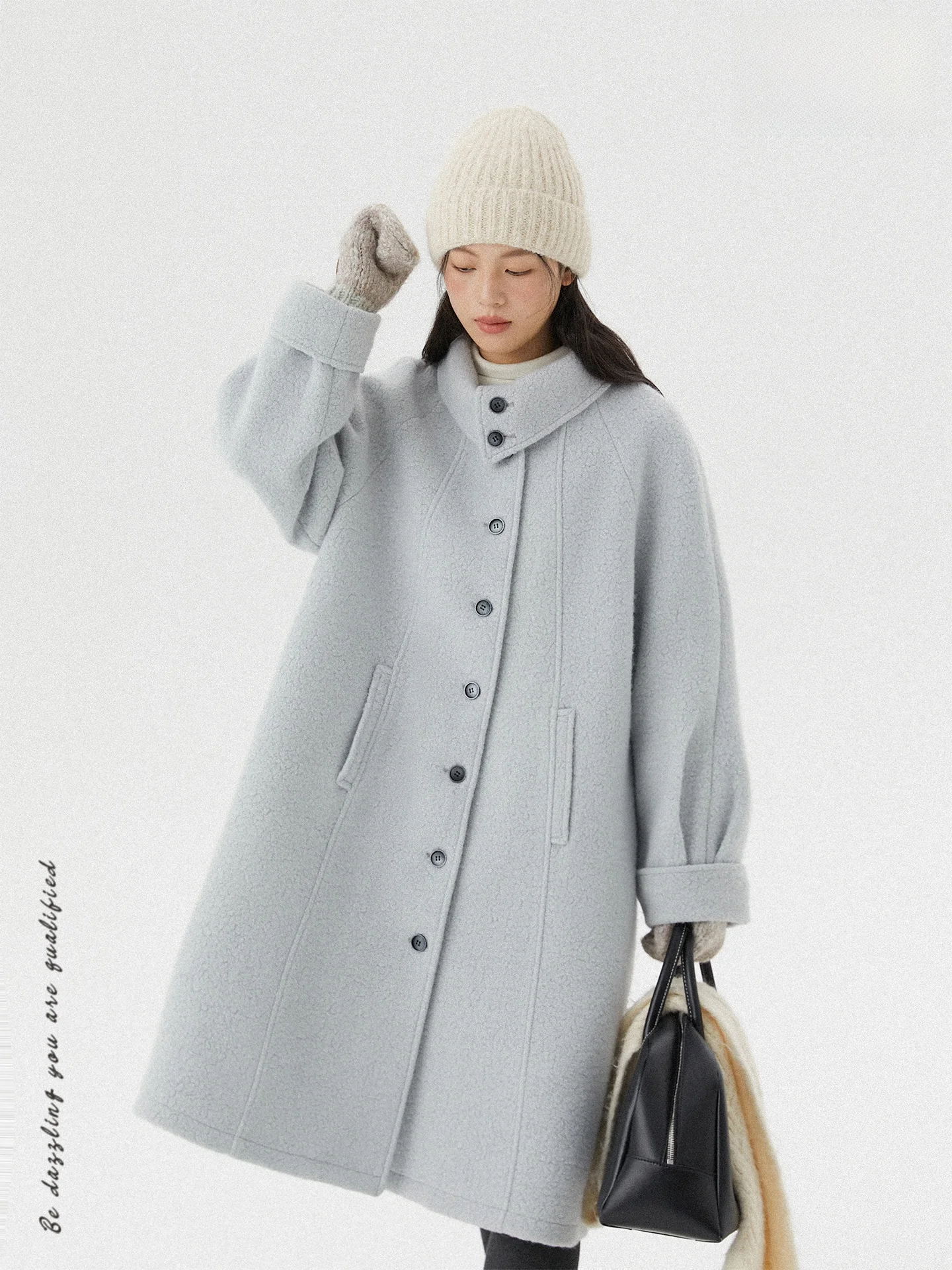 

Nesoulum Light Blue 60% Australian Wool Lapel Long Coat Women's Winter Loose Fit Woolen Jaet Casual Sle Thiened Chinese...