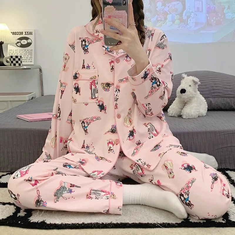 Kawaii Sleepwear Pink Youth Girl\'s Pajamas Milk Silk Popular New Autumn Long Sleeved Pants Comfortable Homewear Student\'s Pijama