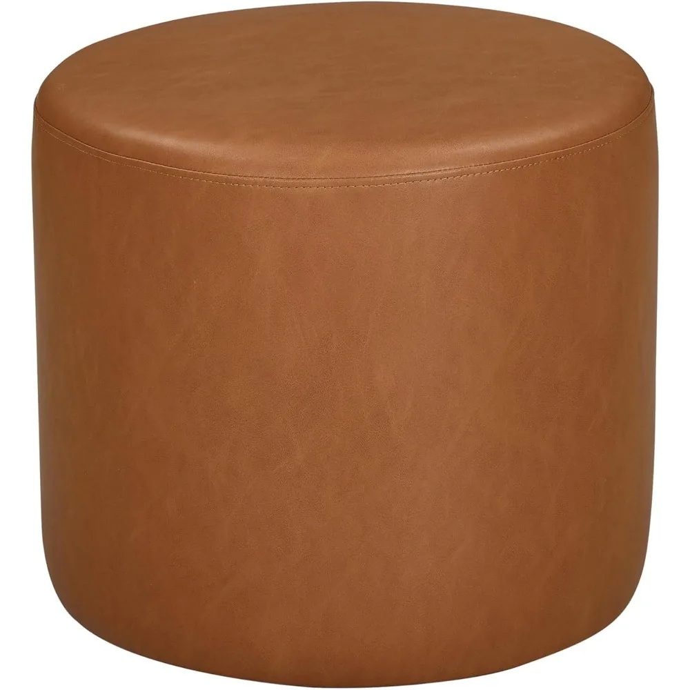 

Lifestyle Solutions 19” Wentworth Ottoman Round Faux Leather Bench, Stationary Ottomans, Backless Chair, Footrest for Living Roo
