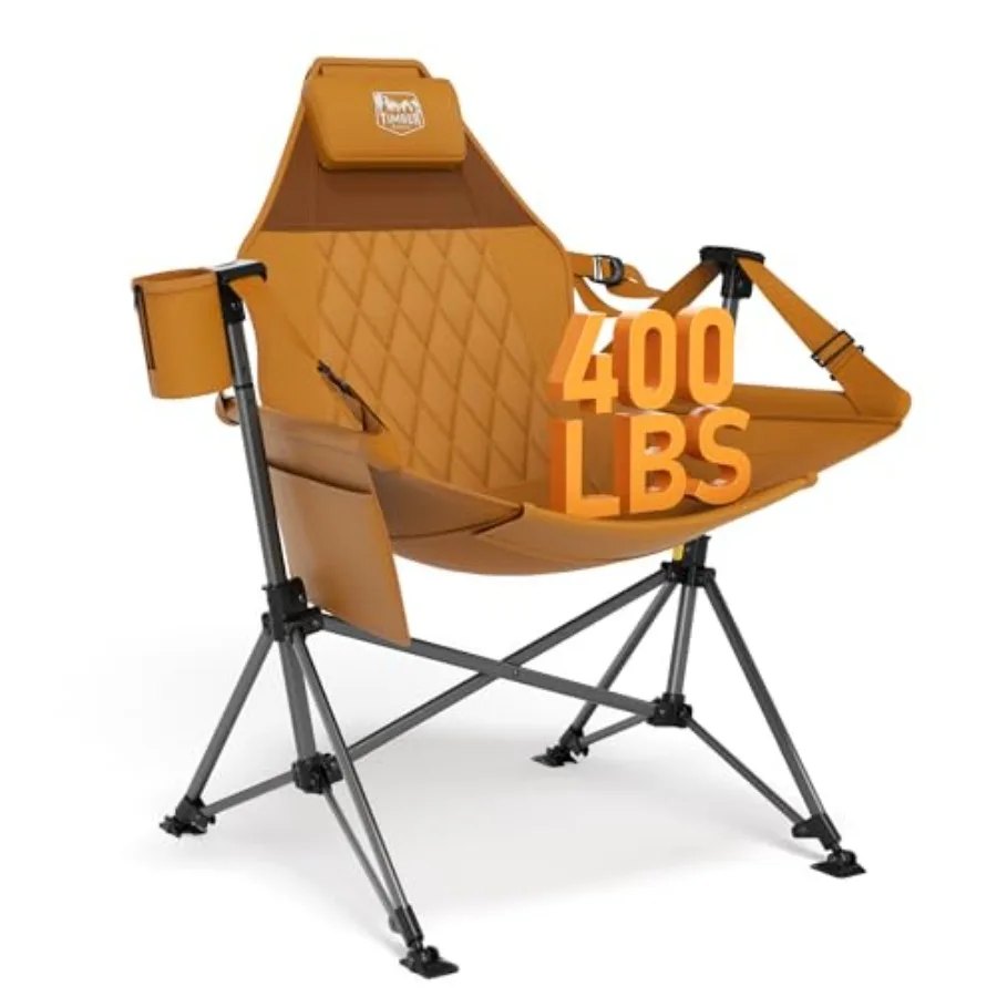 

Outdoor hammock camping chair for lawn and sports use polyester fabric orange oversized with adjustable back and seat supports