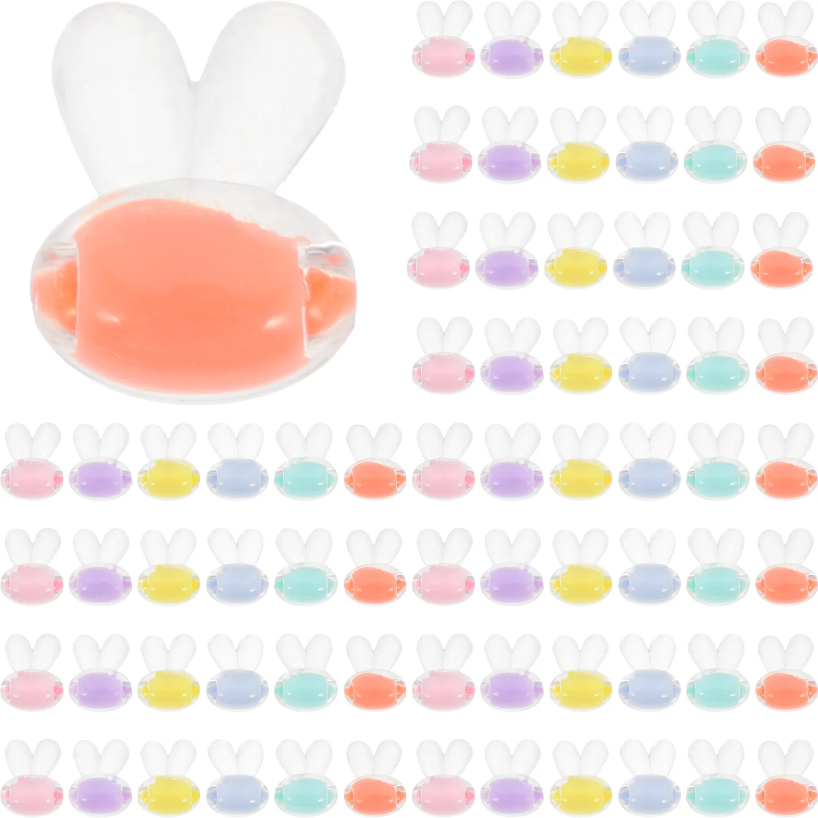 

100Pcs Craft Beads with Holes Cute Bunny Shape Colorful Plastic Beads for DIY Jewelry Making Handmade Headdress Accessories Set