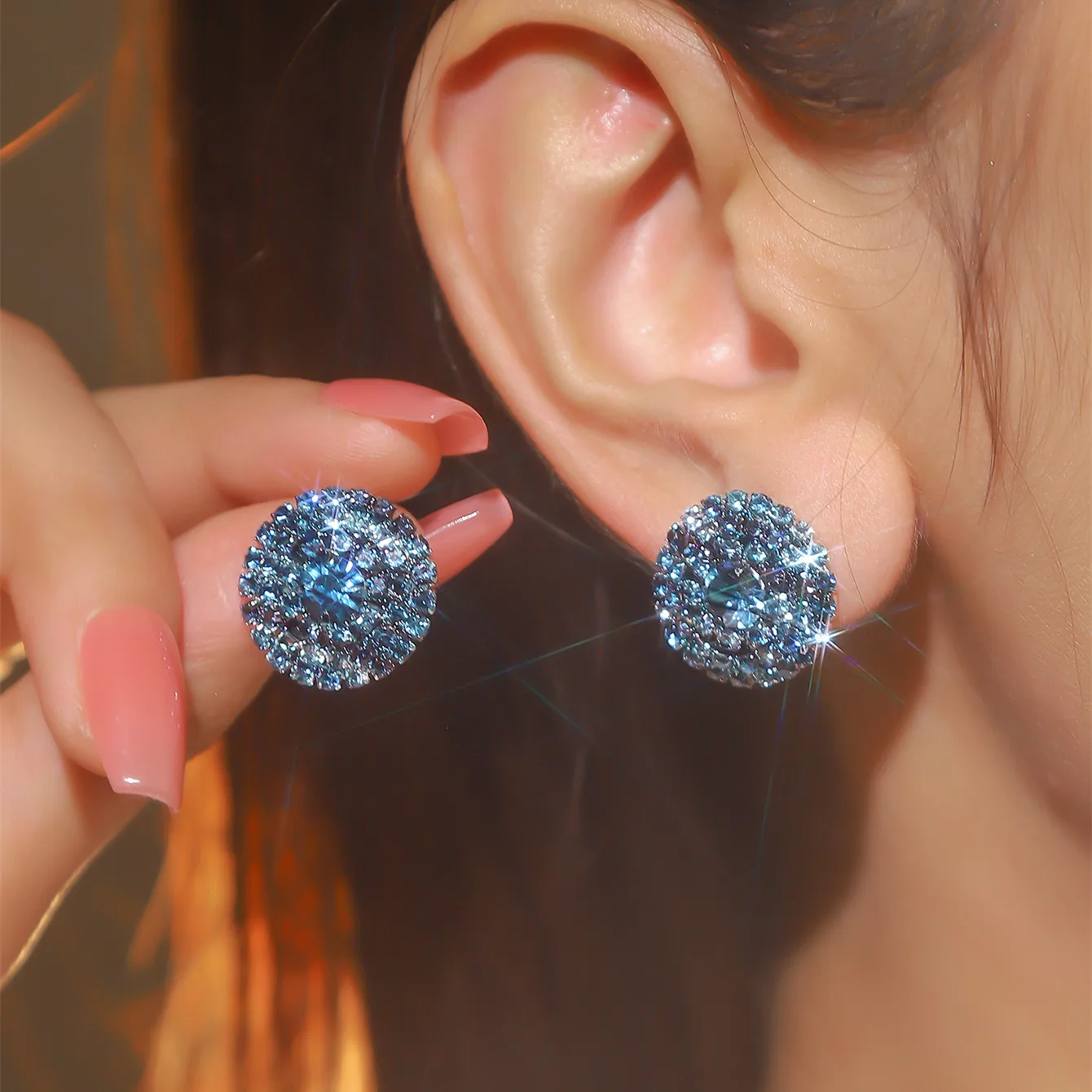 New Shiny Crystal Big Round Stud Earrings For women Full Rhinestone Earring Party Wedding Fashion Jewelry Gifts E672