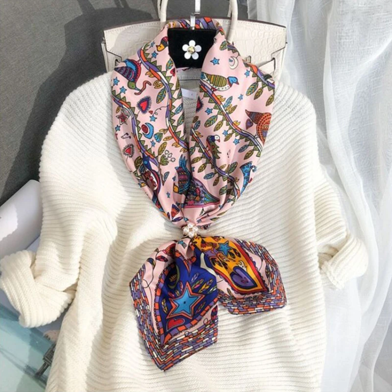 90*90cm Square Scarf Twill Silk Women Head Shawls And Wraps Luxury Print Designer Neck Scarves Hijab Bandana Pashmina Handband