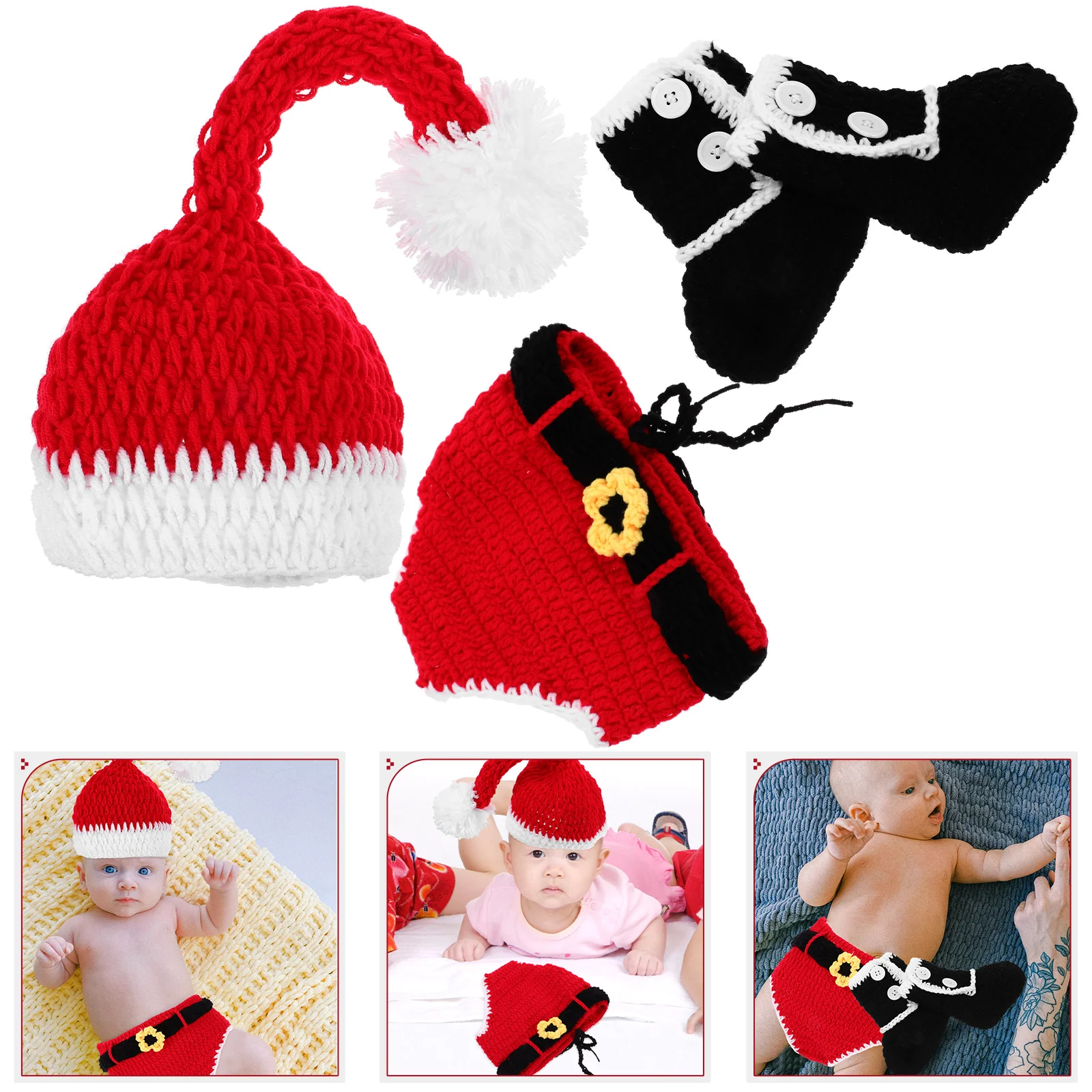 

Knitted Hat Christmas Clothes Set Baby Boy Pink Acrylic Newborn Outfit Photo Shoot Girl