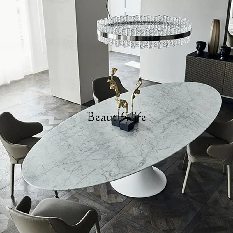 Natural Marble Ellipse Dining Table Designer Dining Table Oval Marble Italian Modern Light Luxury