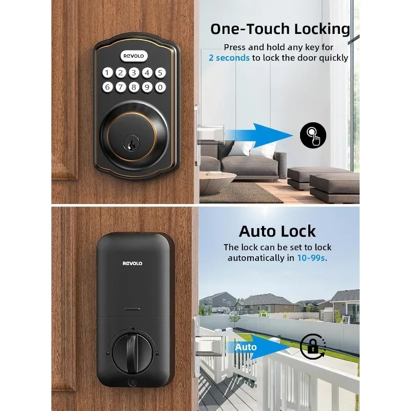 Revolo RE001 Electronic Keypad Deadbolt, Keyless Entry Door Lock, Keyed Entry, Auto Lock, Smart Lock with Handle