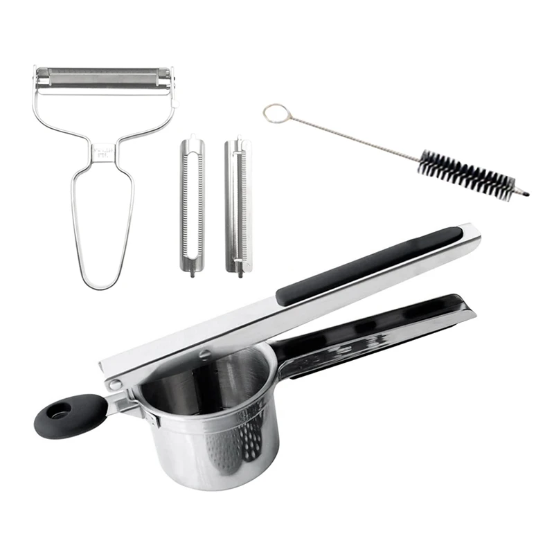 New-Stainless Steel Food Masher Press,With 3 Pieces Replaceable Strainer,With Peeler,For Potato Fruit Vegetable Fish Cakes