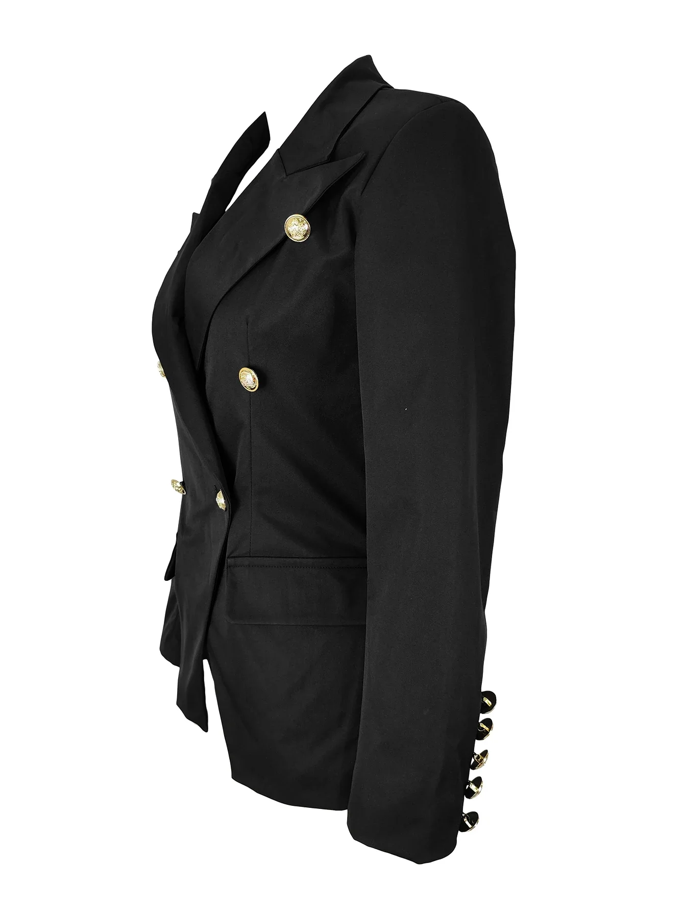 Eleganter Büro-Blazer für Damen, doppelreihig, schmal geschnitten, mit Revers, luxuriöse Metallknöpfe in Löwenkopf-Form, Knopfleiste am Kragen, Anzugjacke – Detail 8