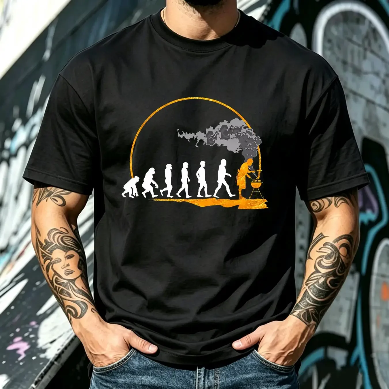 washed T Shirt NEW LIMITED Mens Grilling Evolution Of The Grill Smoker S 3XL vintage Washed graphic Slightly
