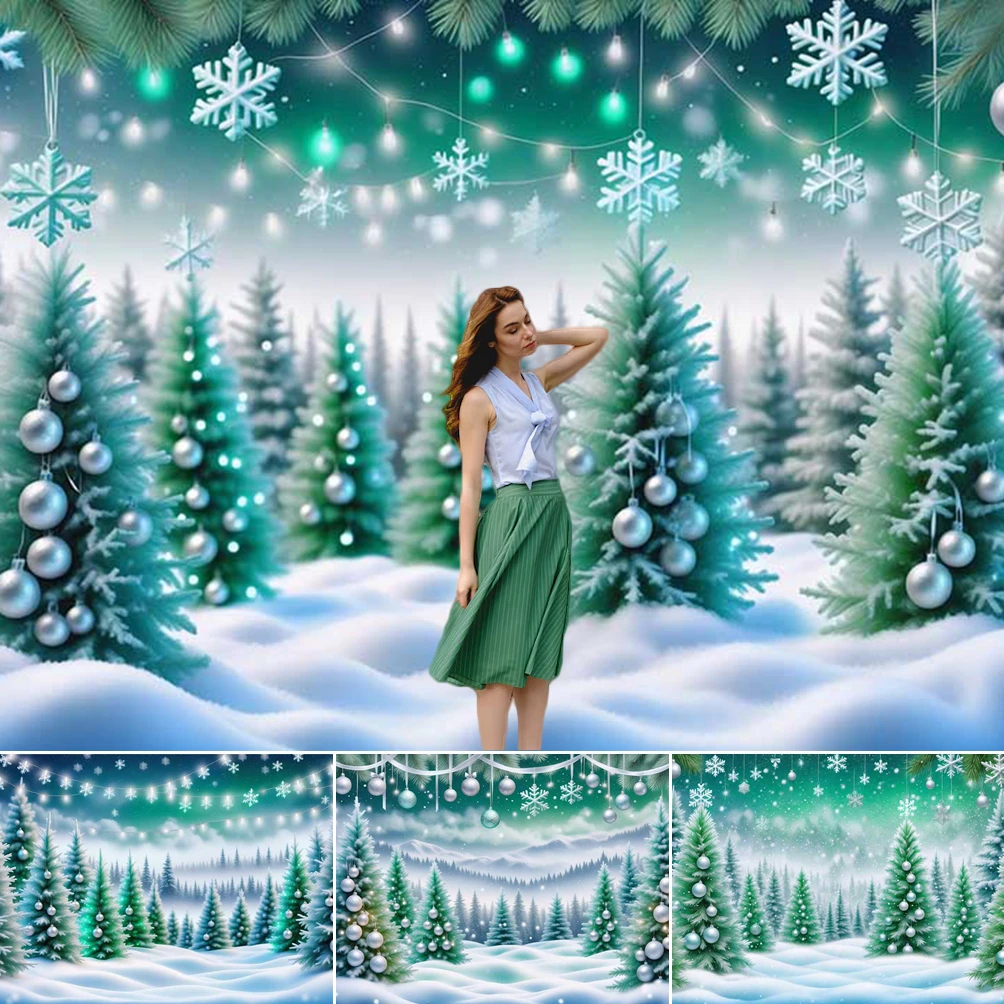 

MOON.QG Winter Christmas Forest Backgrounds For Photographs Snow Sliver Baubles Pine Branches Backdrop Portrait Studio Photozone