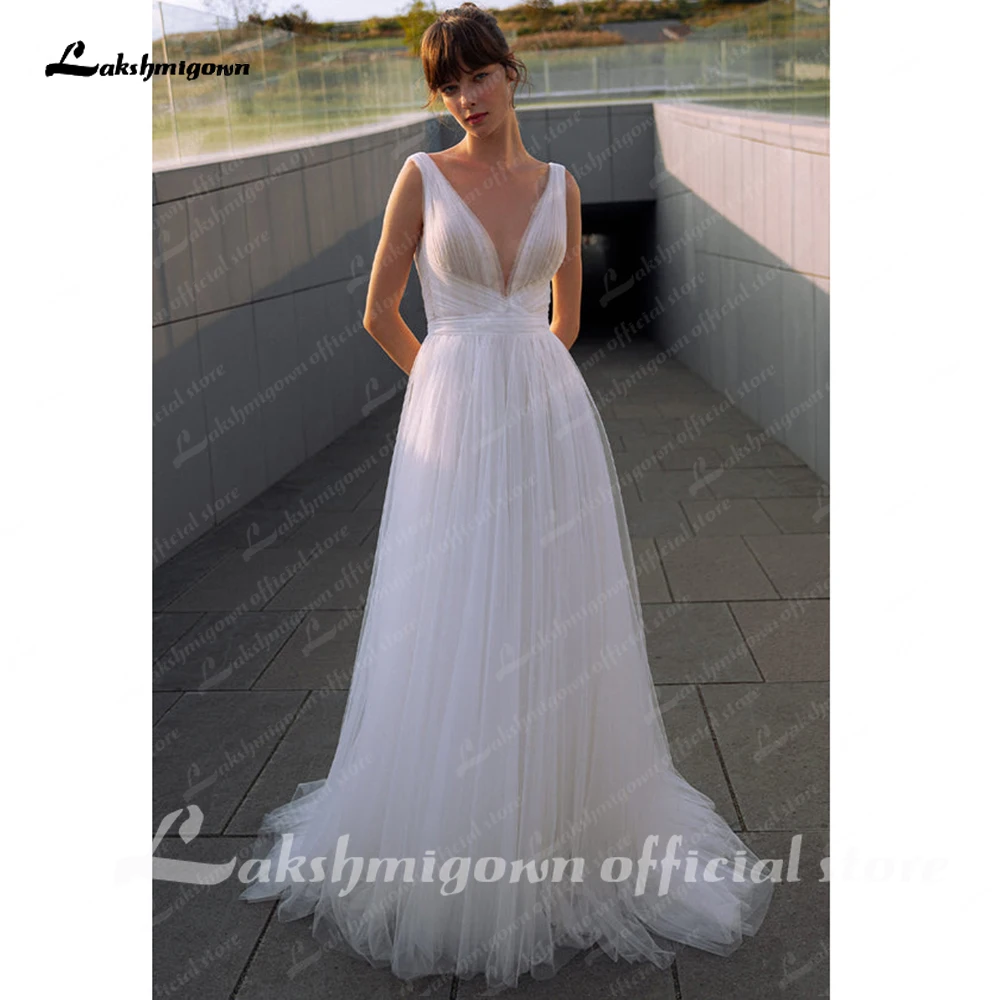 Lakshmigown Plumping V-Ausschnitt Plissee Boho Hochzeitskleid Sommer Feenkleid Zivile Brautkleider Maßgeschneidert Vestito Da Sposa – Detail 7
