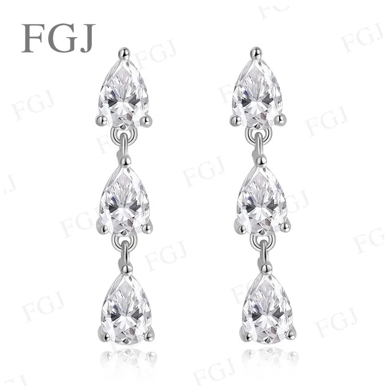 3CT Birnenförmige Moissanit-Ohrhänger für Damen, S925 Silber, 6 Edelsteine, Wassertropfen-Design, Funkelnder Partyschmuck, Jubiläumsgeschenk – Detail 2