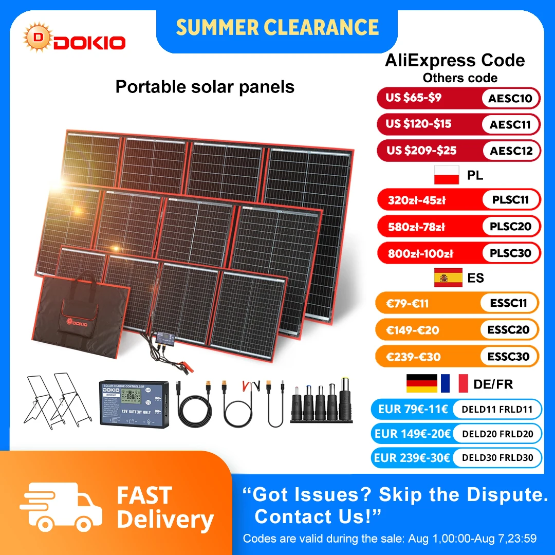 Dokio 100W/160W/200W/300W Tragbares Faltbares Solarpanel mit 12V Controller & Halterung - Familien-Camping-Stromversorgung |   Lokaler Versand