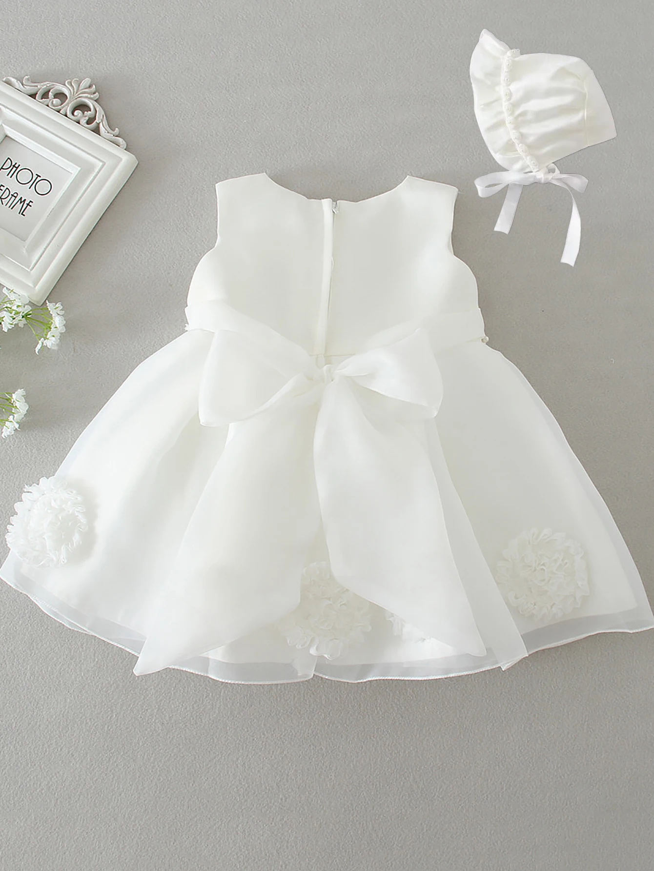 Baptism Dress with Hat Newborn Girls Princess Birthday Party White Baby Dresses Fancy Frock Tutu Dress for Christening