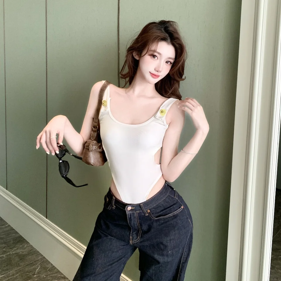 

Новинка лета: Сексуальный комбинезон с пуговицами и бретелями, женский, утягивающий, с фиксированным поясом, со вставками для груди, универсальный топ из нейлоновой ткани, эксклюзивно онлайн