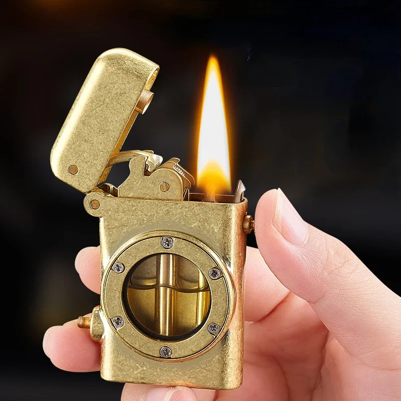 One-button Ejection Ignition Safety Switch Vintage Kerosene Lighter Transparent Oil Warehouse Metal Lighter Men's Creative Gift