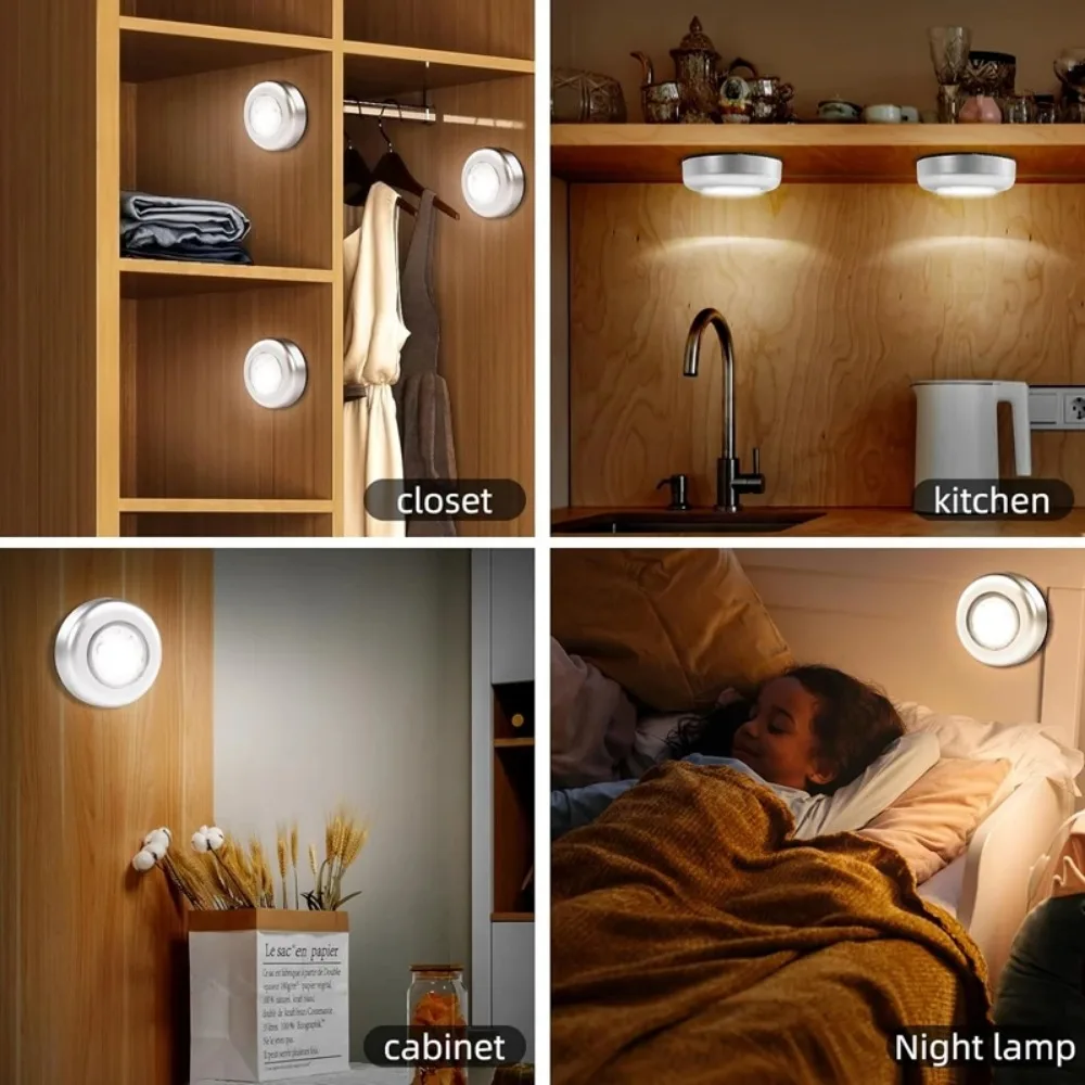 1-5Pcs 3 LED Night Light Touch Control Under Cabinet Light Wireless Wall Lamp Touch Switch Bedside Lamp Battery Powered Bedroom