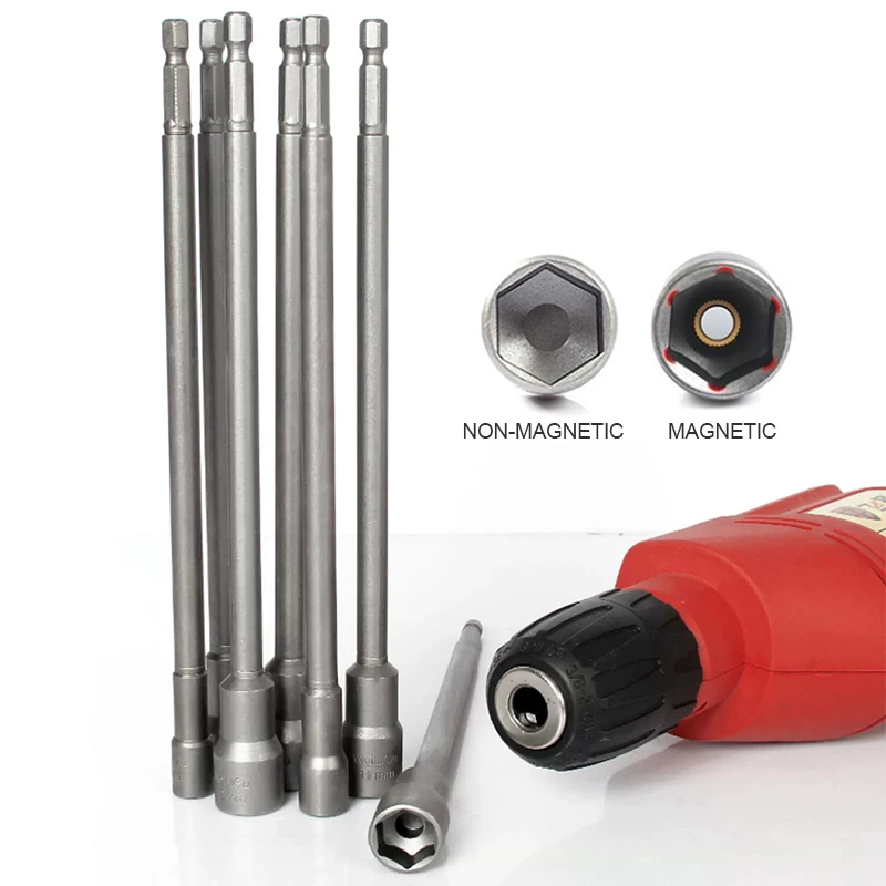 1Pcs CR-v Alloy Steel Magnetic Screwdriver Bits 1/4 Inch 6.35mm Lengthen Hex Hexagon Socket Sleeve Screw Driver Tool 5.5-14mm