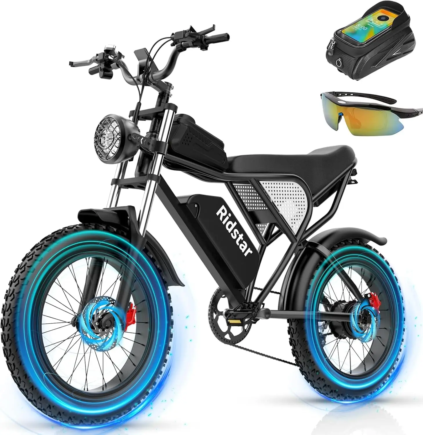 

48V/20AH E-Bike,30-180 Miles Electric Motorcycle, 20" Fat Tire Dirt Bike, UL2849 All Terrain for Mountains, Snow, Sand, Road