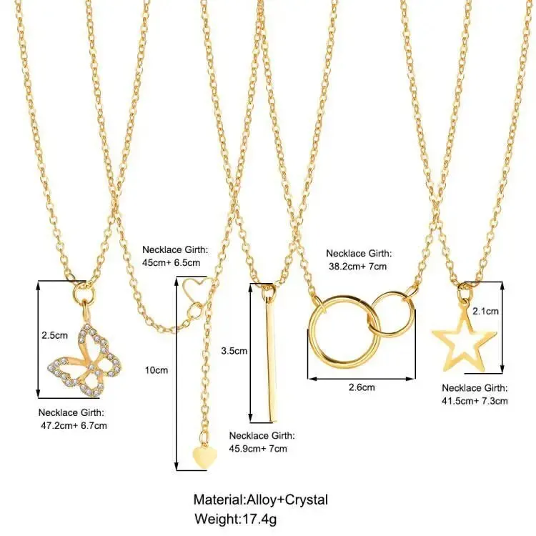 Ins Creative Personality Minority Suit Necklace Female Five-pointed Star Love Butterfly Pearl Necklace 5-piece Set