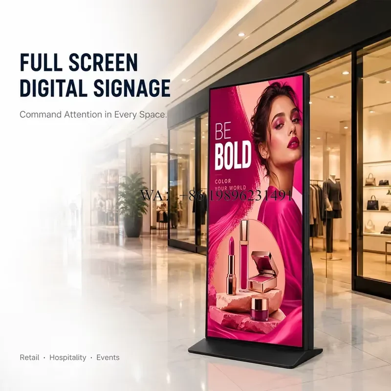 KINGONE 86 Inch 4K LCD Vertical Kiosk Floor Stand Advertising Displays Full Screen Digital Signage OEM ODM for Retail Store
