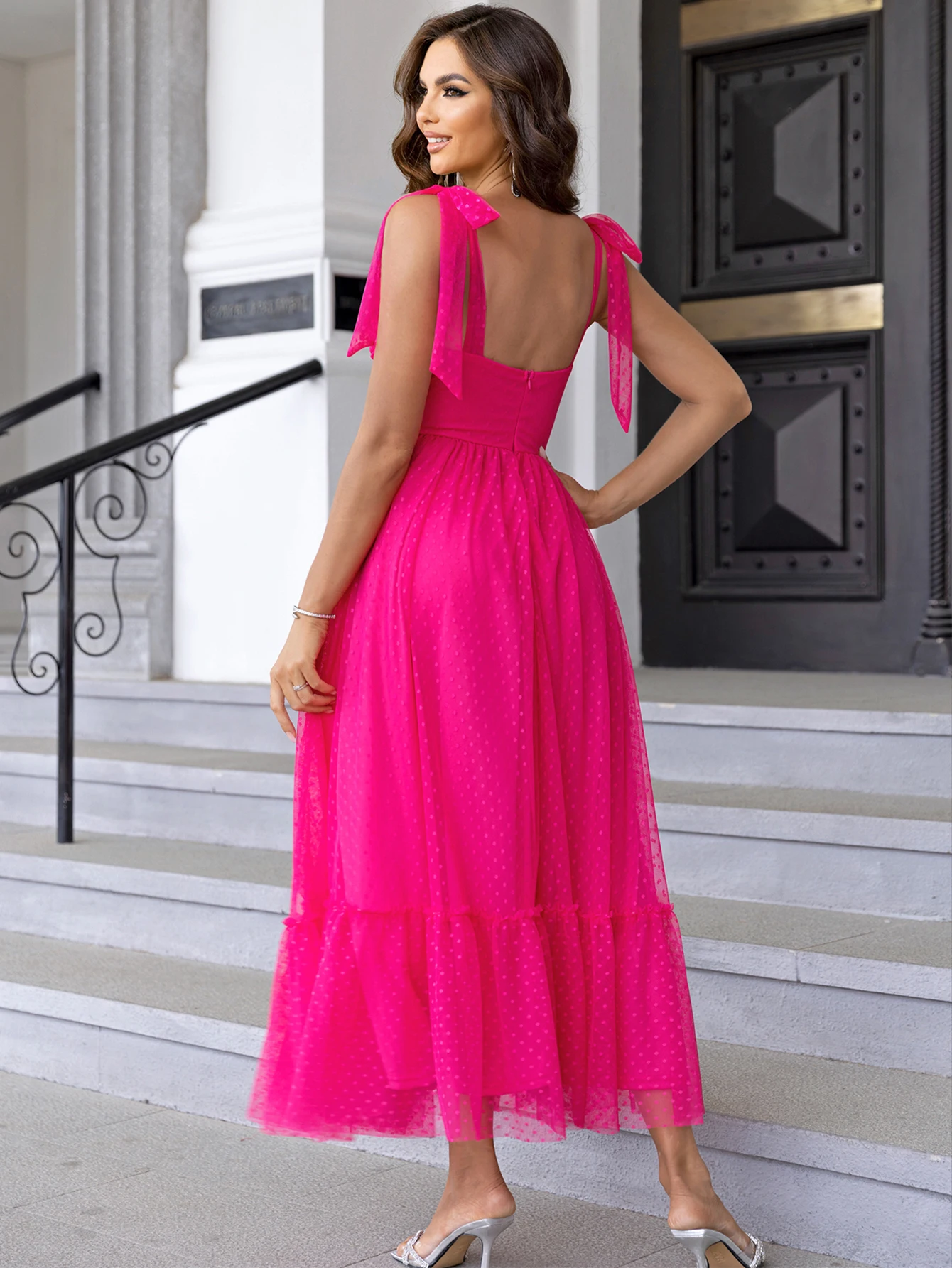 Sexy rückenfreies Mesh-Maxi-Slip-Sommerkleid für Damen, 2025, elegante lange Abschlussball-Abendkleider, luxuriöses Gaze-Geburtstagsparty-Kleid, Vestido