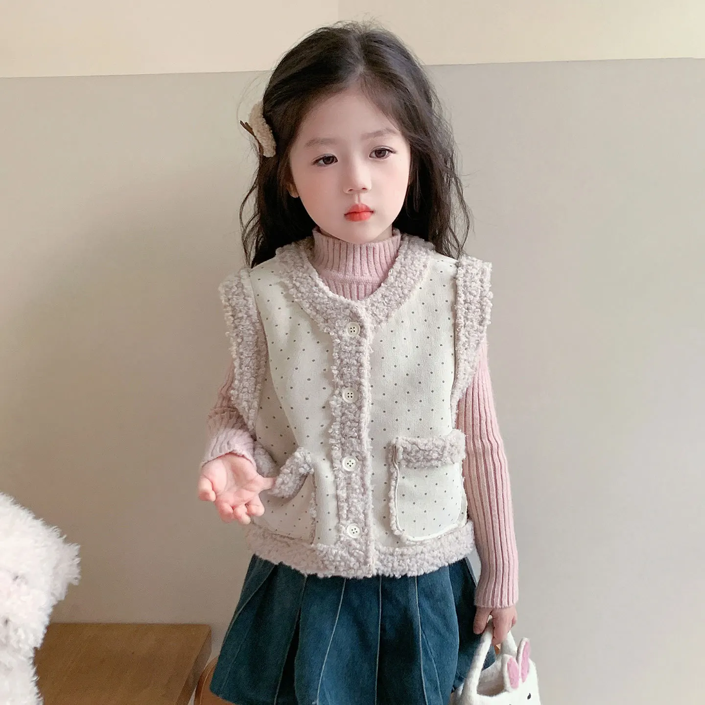 Girls' thickened vest 2026 new autumn and winter children's warm fur integrated vest for girls' baby winter clothing