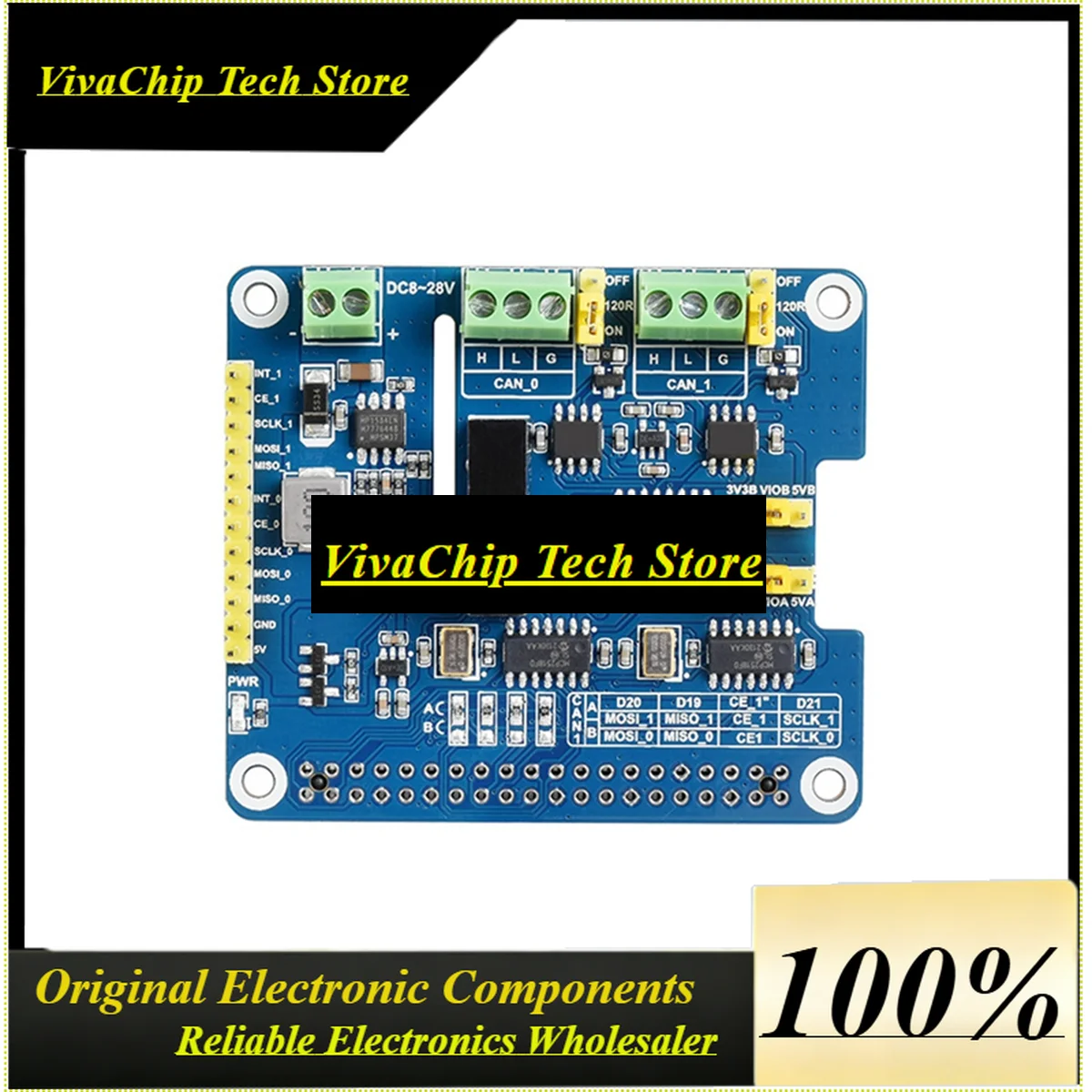VivaS+ 2-Channel Isolated CAN FD Expansion HAT For 5/4B/3B/Zero/Zero W/Zero 2W// W/ WH