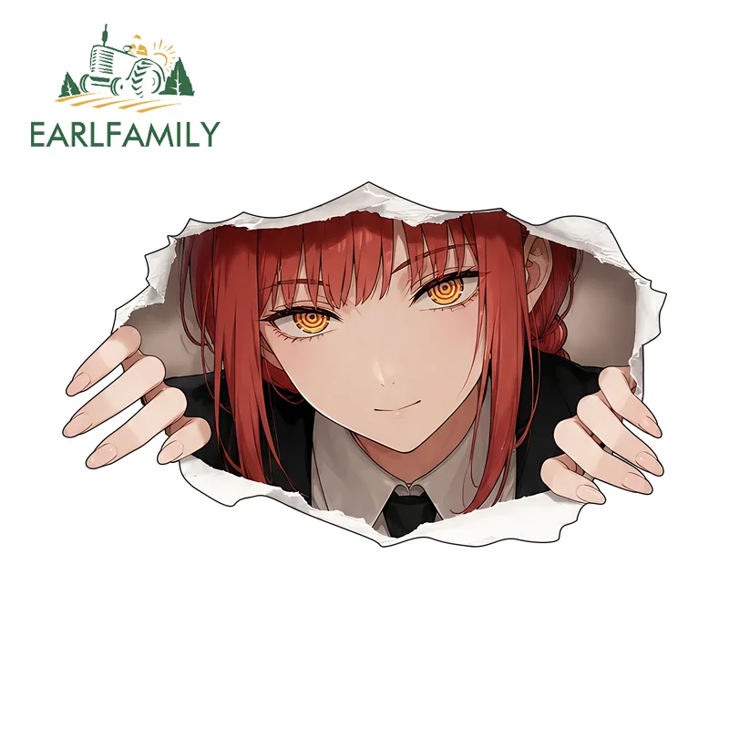 EARLFAMILY Makima Tearing Hole Pretty Car Stickers Creative Anime Girl Decal Waterproof Vinyl Graphic Car Window Door Trunk