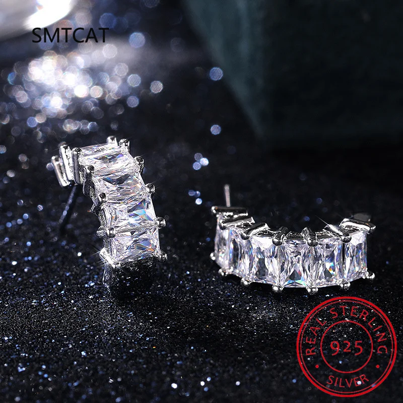 2ct Emerald/Radiant Cut Simulated Moissanite Earring for Women Sparkling Diamond S925 Sterling Silver Ear Studs Bridal Jewelry