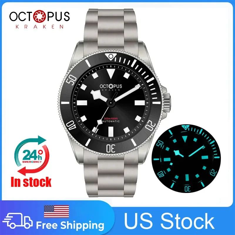 Octopus 39mm Titanium Vintage Homage Watch For Men PT5000 Movement Automatic Sapphire Crystal 200M Waterproof BGW-9 Luminous New