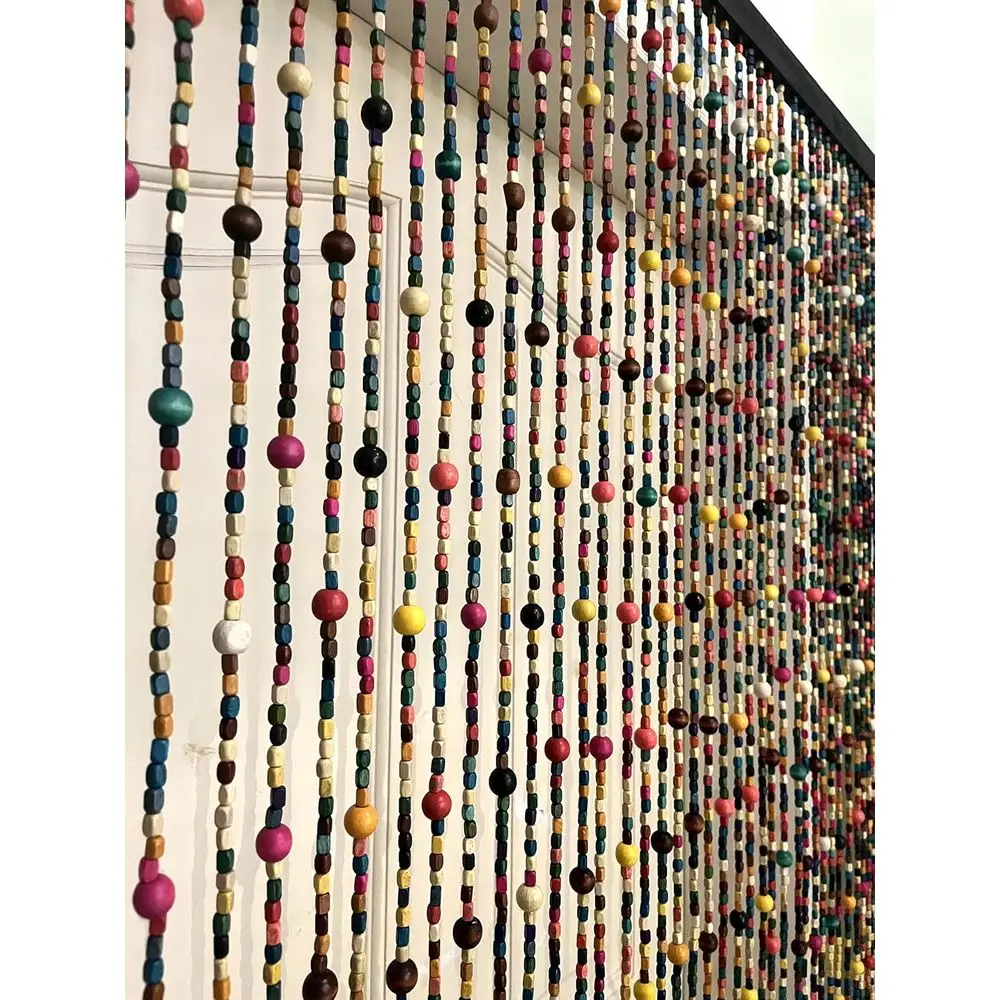 ستارة مطرزة خشبية بوهيمية متعددة الألوان مقاس 36 × 79، ديكور مدخل على طراز الهبي، معالجة نافذة تشبه الخيزران الطبيعي، ديكور منزلي