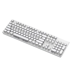 Vintage Typewriter Mechanical Gaming Keyboard with Rainbow Backlit, 104 Keys Corded Media Control Game Keypad White