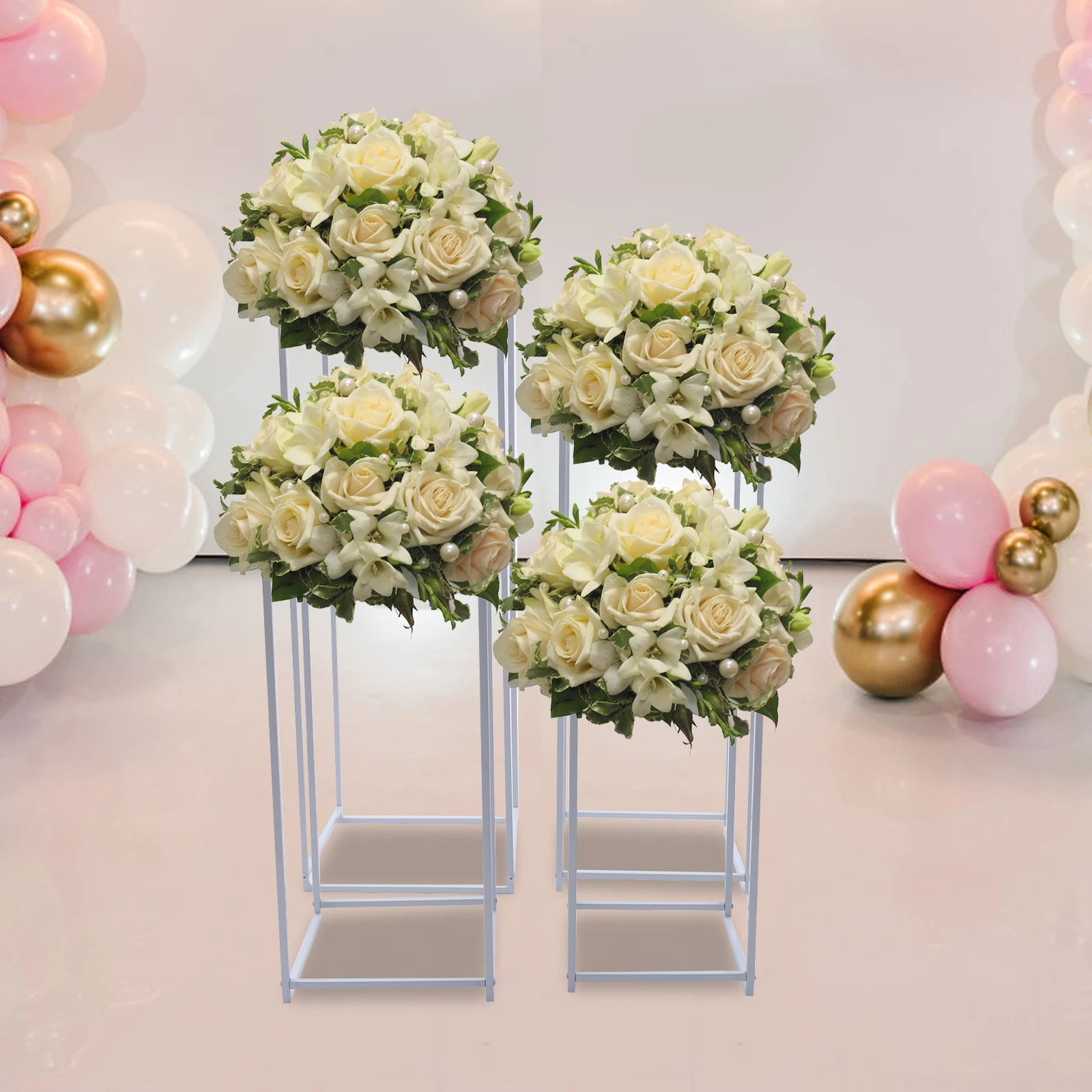 4PCs Wedding Flower Stands White Square Flower Stand for Floral Arrangement, Geometric Flower Vase Stand for Party, Events