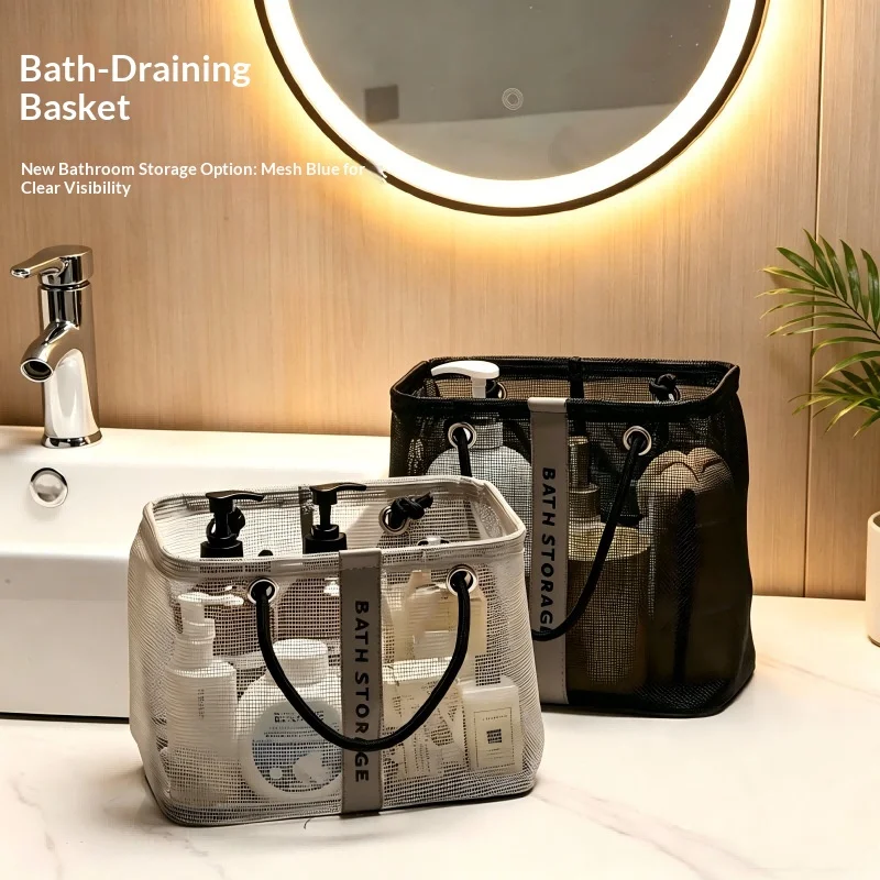 Portable Bathroom Mesh Wash Bag Bathhouse Bathing Tote Bag Small Mesh Storage Basket Toiletry Storage Basket