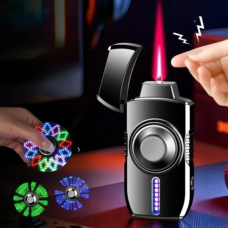 Encendedor eléctrico divertido para hombre, giroscopio con luz de Color fresco, encendido controlado por voz, a prueba de viento, llama roja, Gas butano