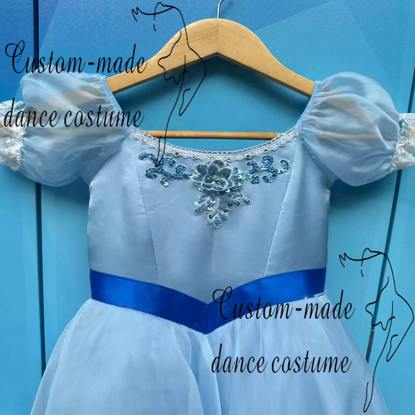Customization of Blue Clara Graduation Ball Variations, Long Yarn Skirt Ballet Performance Costume
