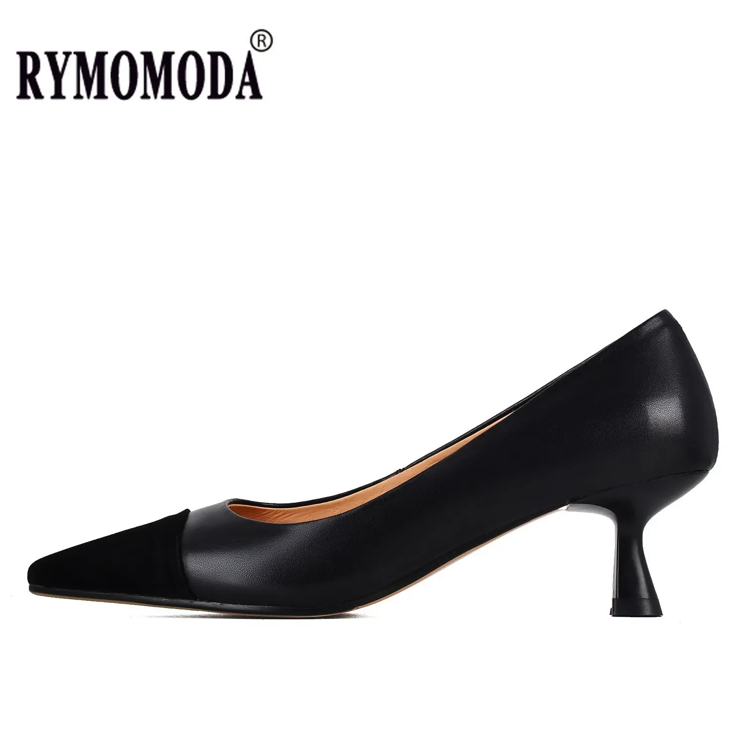 

Women Cow Leather Pumps Fashion Pigskin Lining Cowhide Insole Thin Med Heels Extra Big Size 46 47 Spring Autumn Handmade Shoes