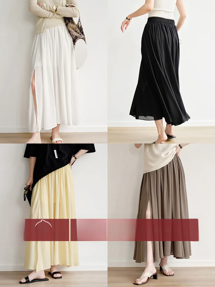 

Amyy Studios Ethereal Casual Tulle Skirt with Elastic Waist Semi-Transparent Material Long Commute High Waist Color