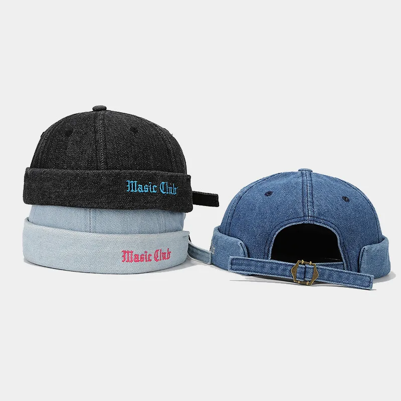 Vintage Letter Embroidery Denim Landlord Hat Men Women Dome Melon Skin Cap Japanese Adjustable Docker Hats Street Hip Hop Beanie