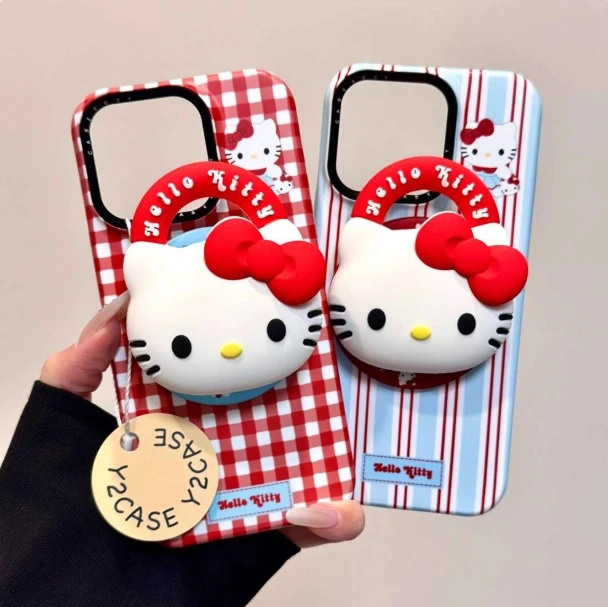 

New Korean Cute 3D Cartoon HelloKitty Fro Magnetic Case Suitable for iPhone 12, 13, 14, 15, 16 Pro Max Anti Drop