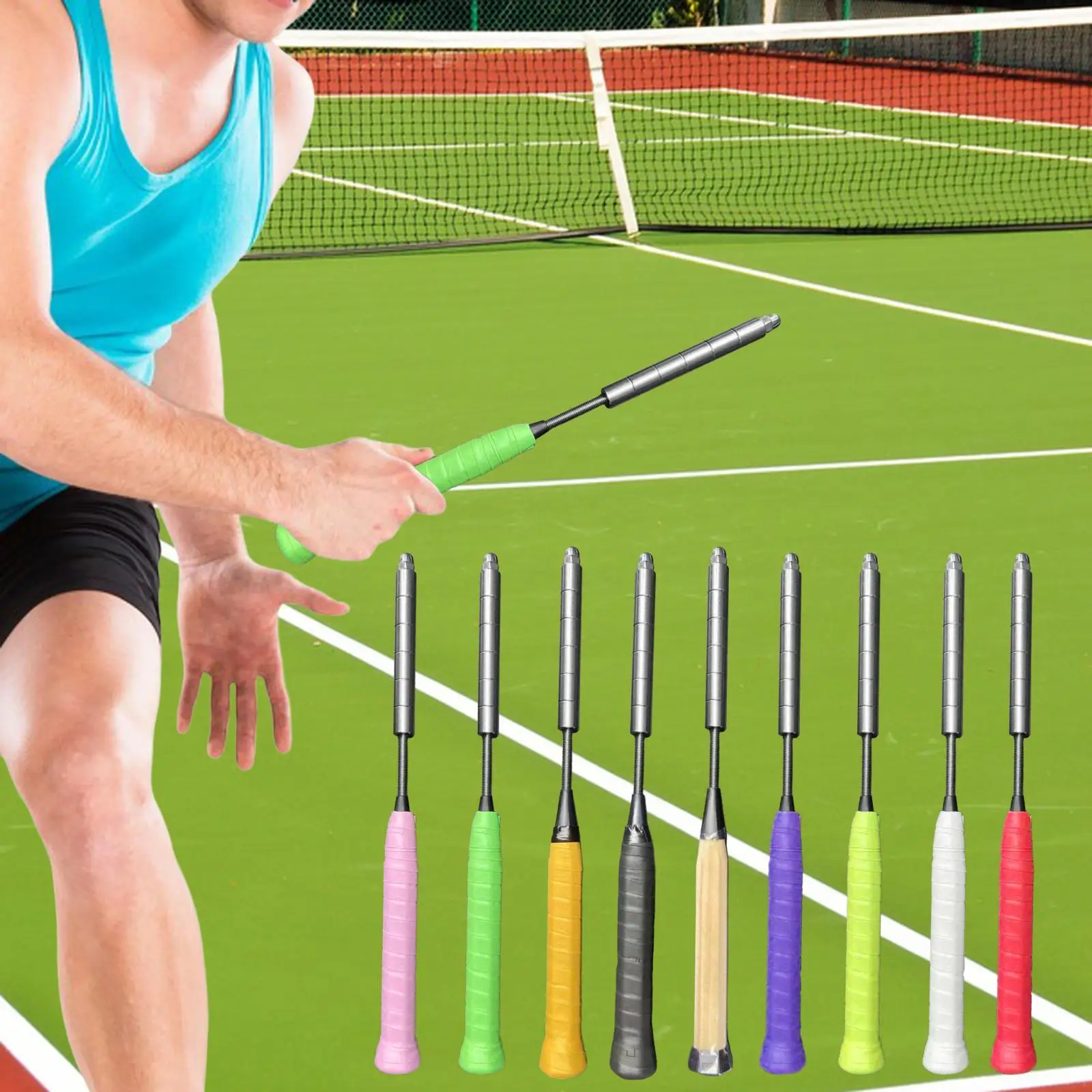 Altalena per racchetta da badminton, strumento per allenamento su palo da badminton, allenamento per racchetta, impugnatura per potenziamento della potenza del badminton per adulti di potenza