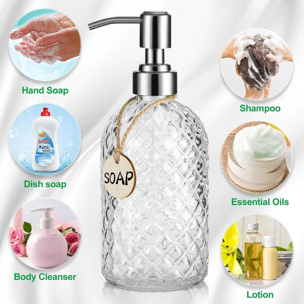 with 304 Rustproof Stainless Steel Pump Soap Dispenser Refillable Liquid 350ml Hand Sanitizer Dispensing Bottle Thick Glass