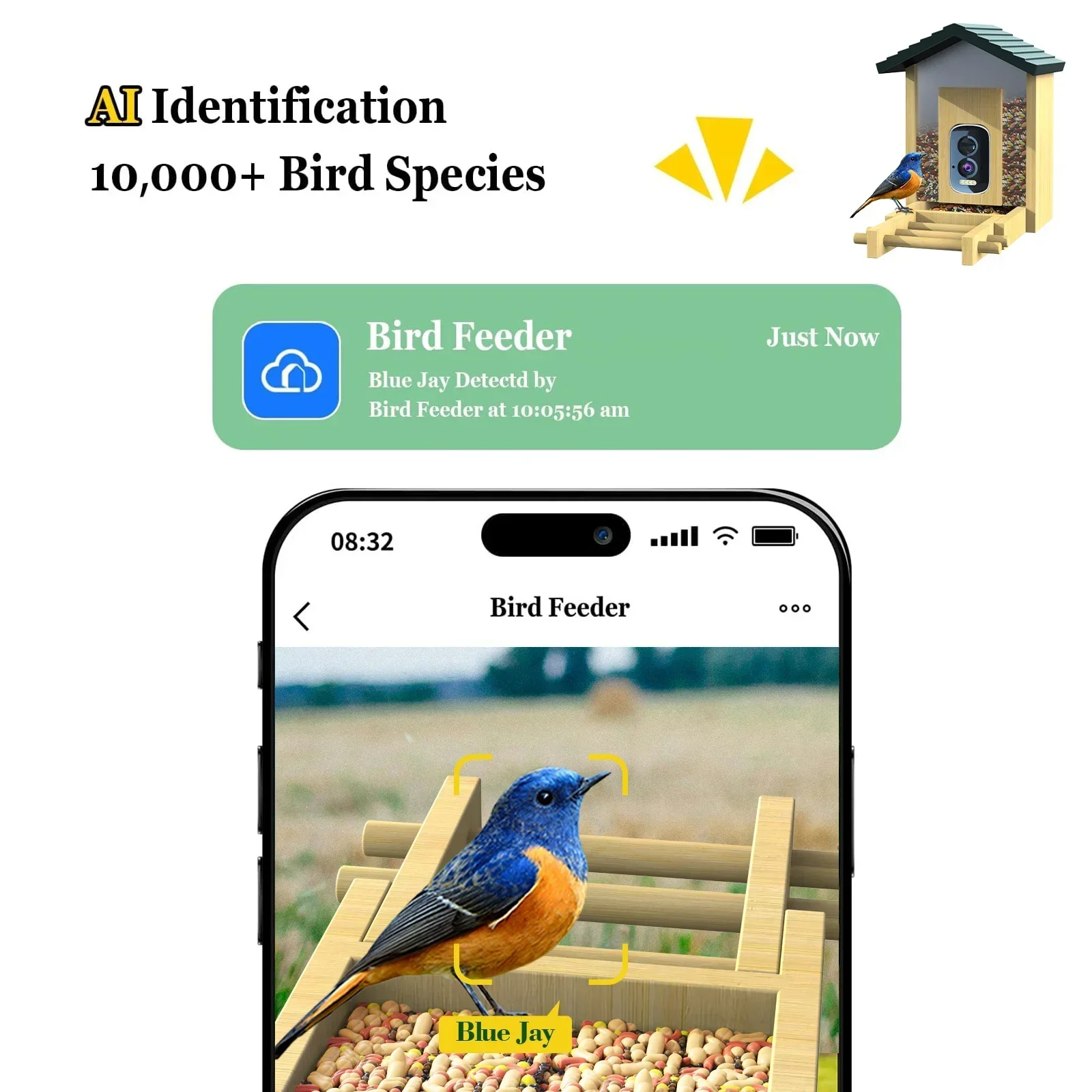 

In stock Bamboo with Solar Power AI Identify for 10000 Plus Birds Species Real-time Video Smart Bird Feeder with Camera