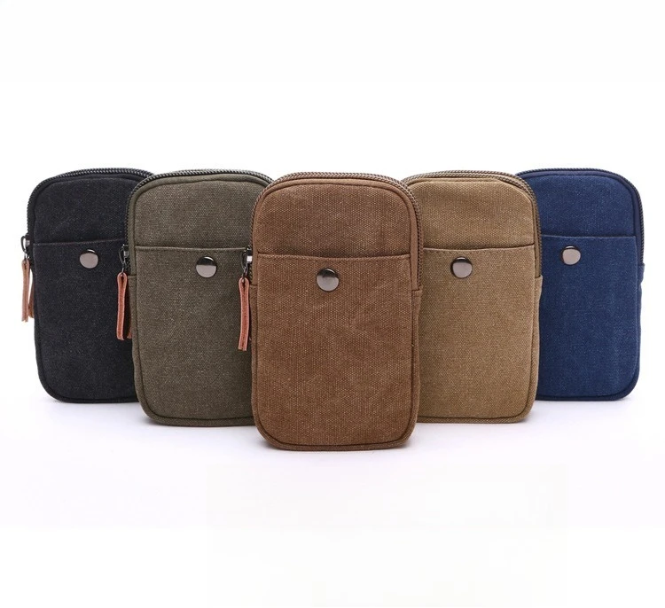 

Durable canvas waist-hung loose change storage wallet, light and portable, wearable belt mobile phone waist bag