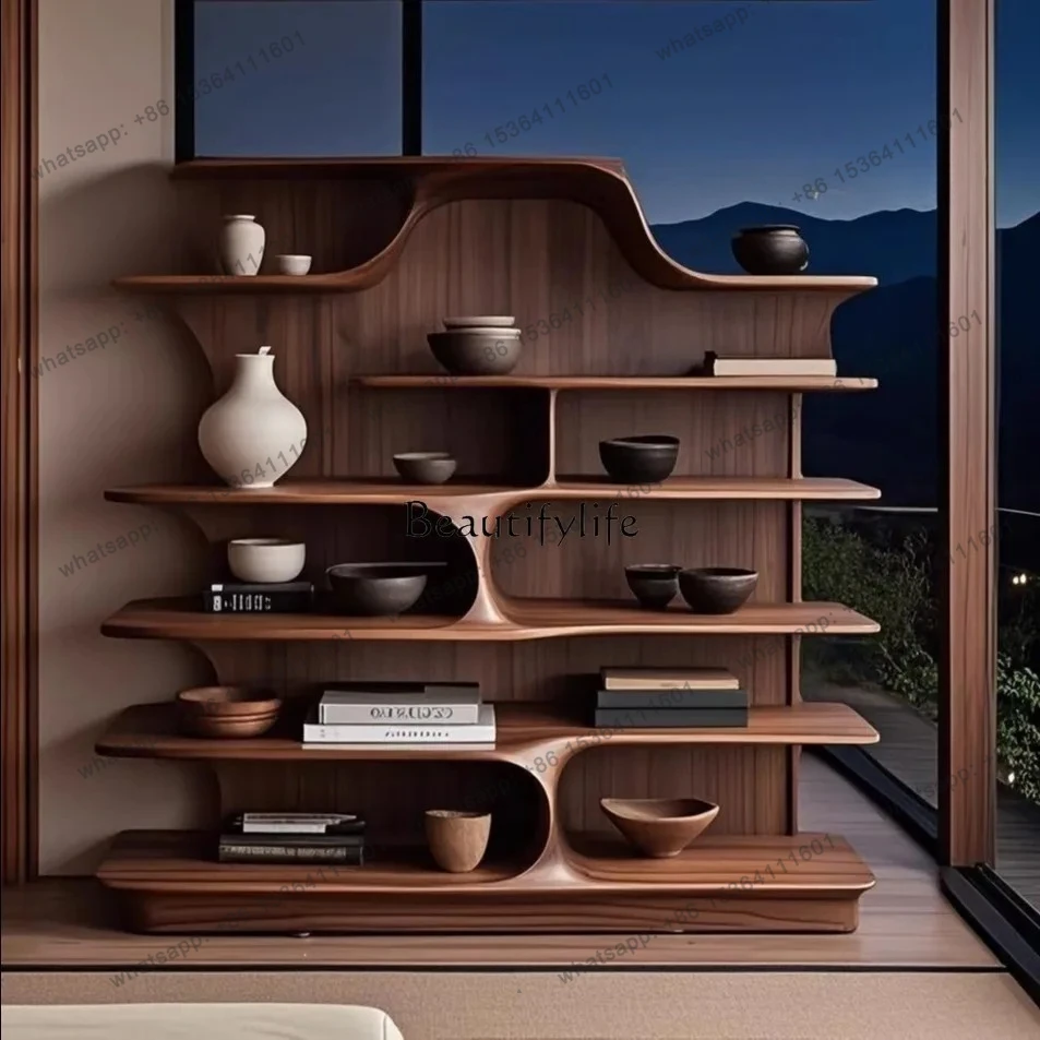 

New Chinese Zen Living Room Tea Room Hotel Black Walnut Ash Wood Bogu Frame Duobao Pavilion Storage